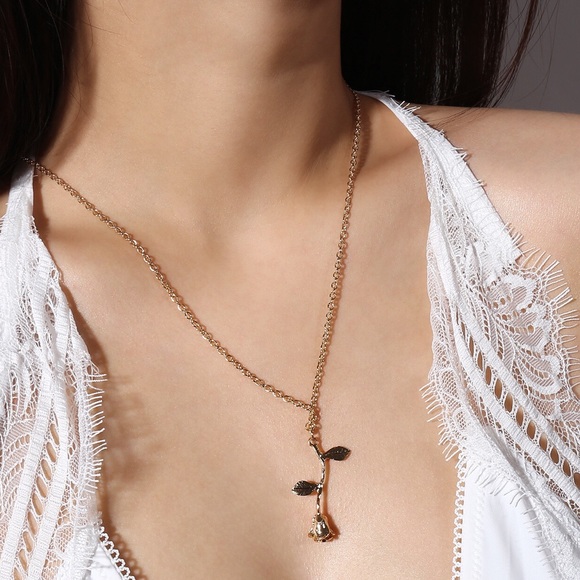 Gold Dainty Minimalist Rose Necklace - Picture 2 of 6